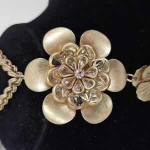 Mix-it Gold Tone Floral Tassel Statement Necklace adjusts from 18”-22”